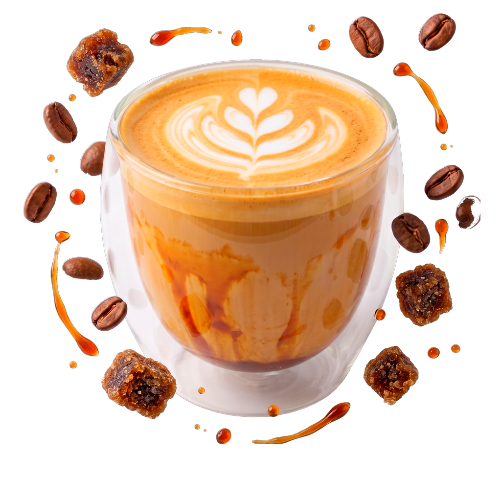 The Arnibal Latte — espresso with dark brown sugar syrup