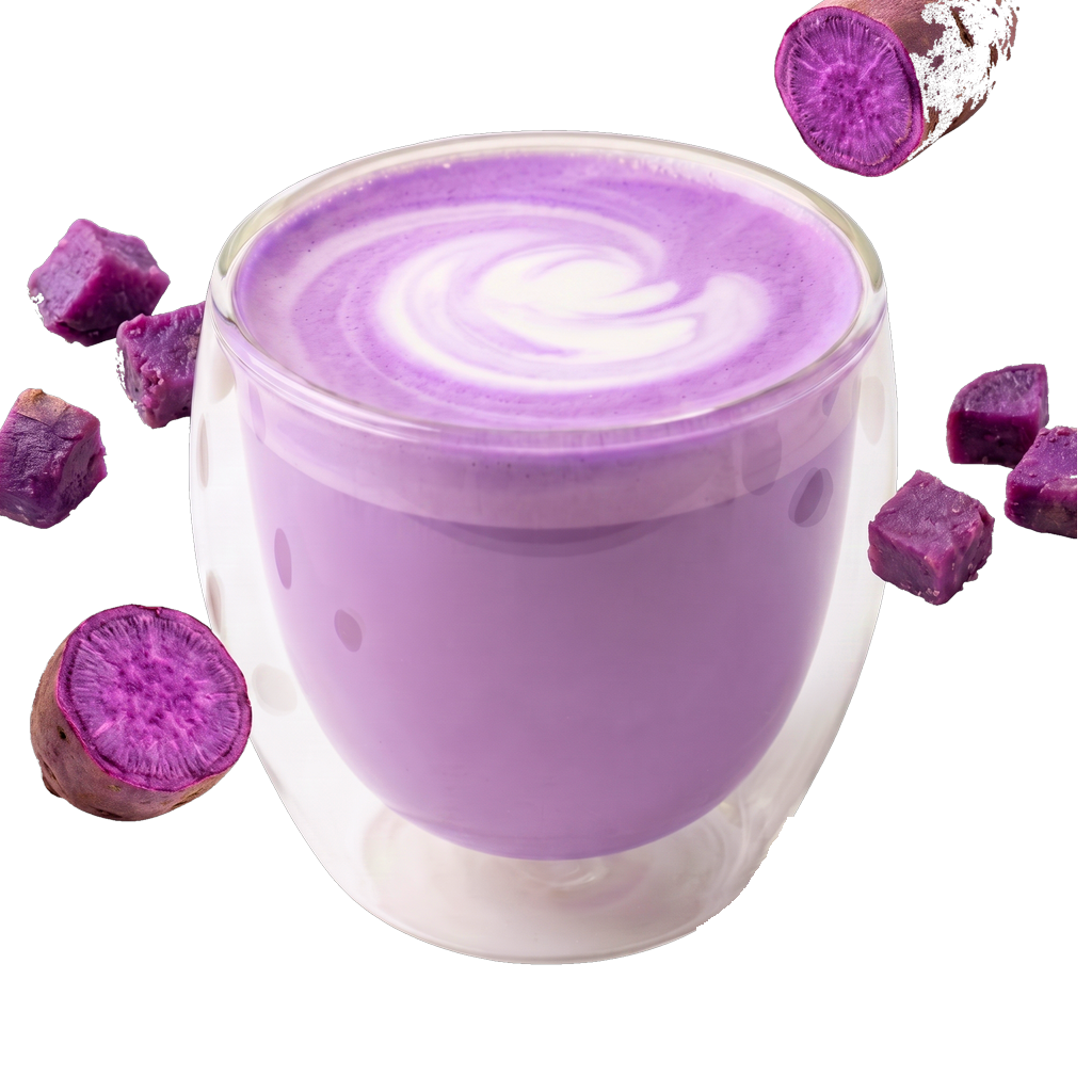 The Ube Latte — purple ube latte in a glass